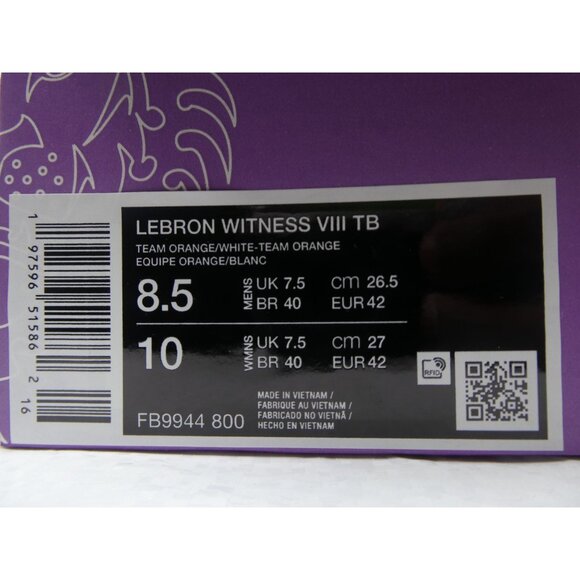 Nike Lebron Witness VIII TB FB9944-800‎ Size Men's 8.5/Women's 10 - Picture 13 of 13